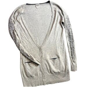 Haute Hippie Rhinestone Cardigan Sweater Womens S Gray Silk Cashmere Layering